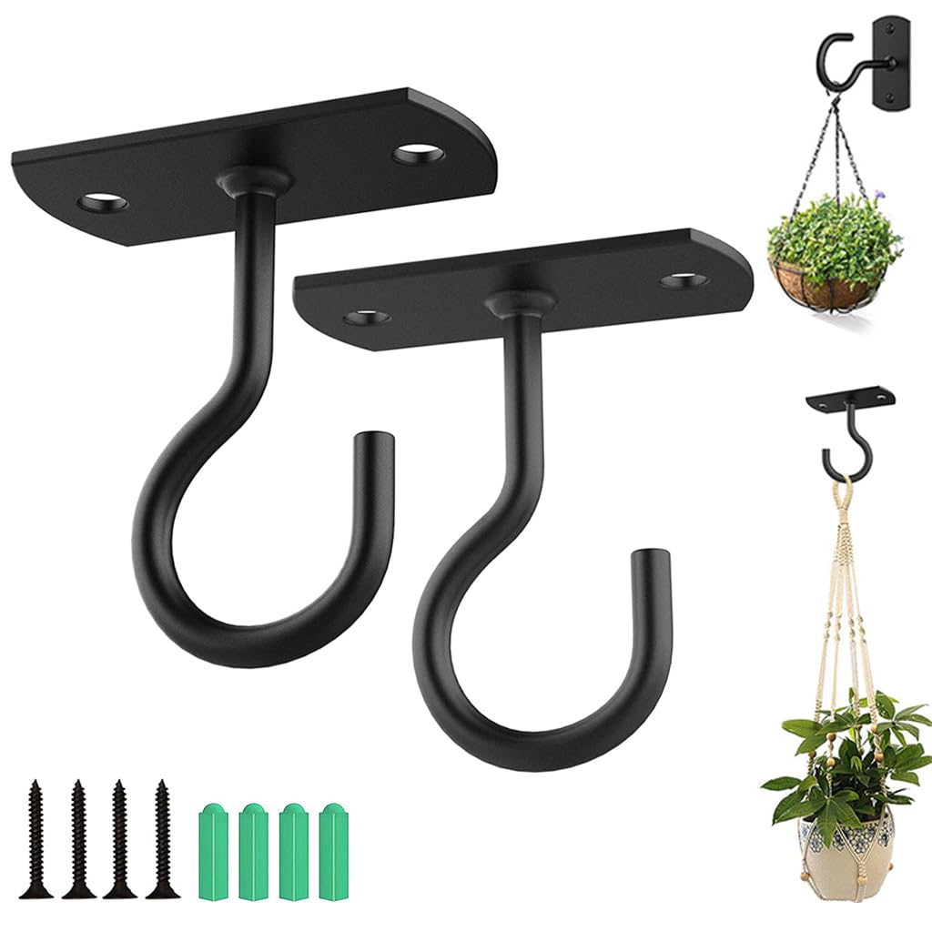 HASTHIP® 2Pcs Ceiling Hooks Wall Hooks for Hanging Planters Screw Fixed Metal Hanging Hooks Gardening Hanging Planters Hooks Utility Ceiling Hooks for Gardening Decoration