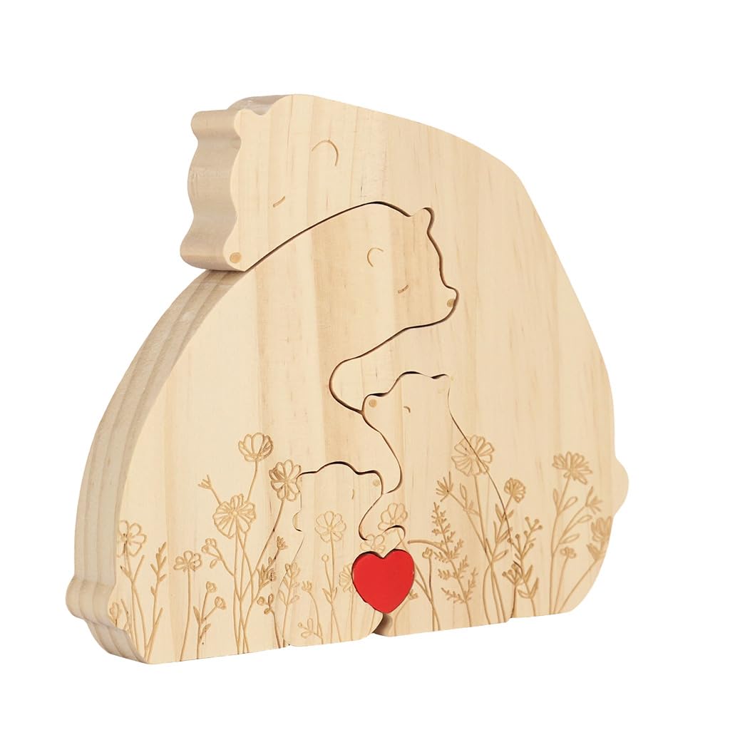 HASTHIP Wooden Family Bear Puzzle Desk Decor with Heart Accent for Personalized Home Gift
