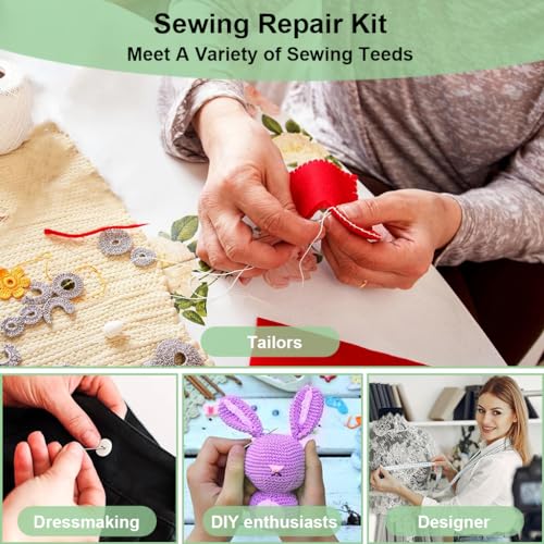 HASTHIP® Portable Sewing Kit Box, Complete Needle and Thread Set for Home, Travel and DIY, Includes 16 Multi-Color Threads, Scissors, Thimble, Threader, Tape Measure, Buttons, Clips