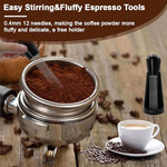 HASTHIP® Ground Coffee Stirrer with Stand Rack 304 Stainless Steel 8-Needle Coffee Stirrer Pin Tamper Professional Espresso Ground Coffee Distributor Essential Coffee Accessories for Home & Baristas