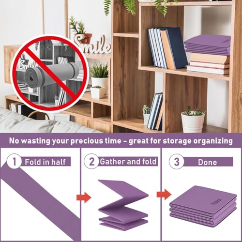 HASTHIP® Portable Yoga Mat for Men Women Kids with Carry Bag, 5mm Thicken Anti Slip Foldable Exercise Mat for Home Workout, Fitness Pilates and Meditation
