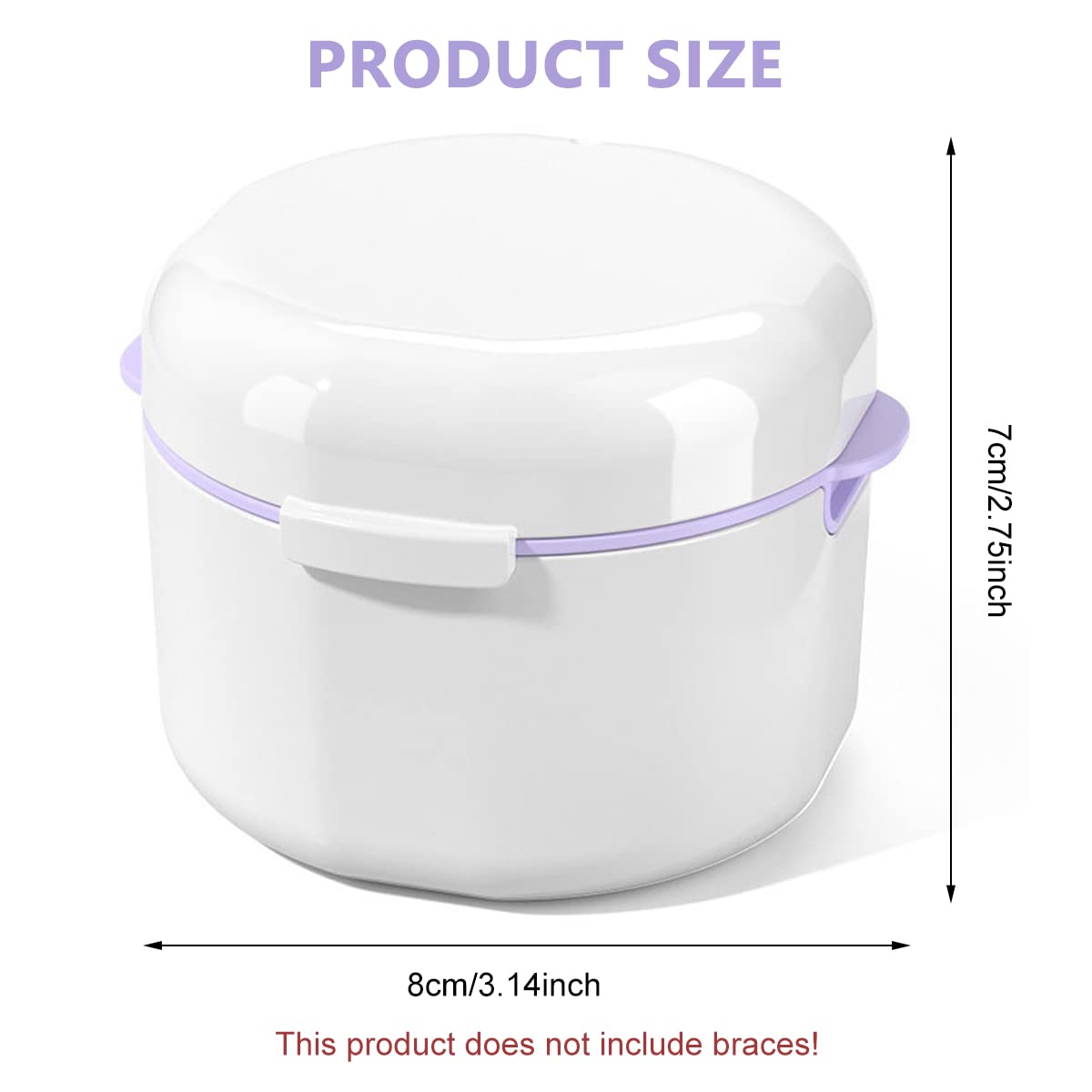 HASTHIP Denture Case for Travel with Double Layer Strainer Basket 8.8×9.6×7 cm White | Medical Grade PP Storage Cup