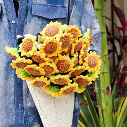 HASTHIP® DIY Crochet Art Kit Sunflower Blanket Craft Kit 70cm Dia Round Blanket DIY Crochet Couch Blanket Romantic Sunflower Blanket for Home Decor, Gifting, with Step and Step Guide & Tool Kit