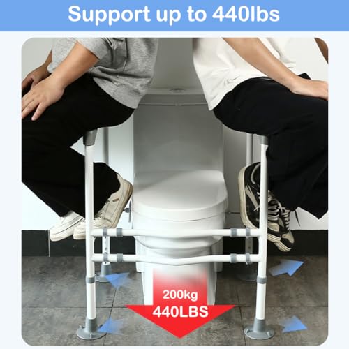 HASTHIP® Toilet Safety Rail,Adjustable Height & Width,Carbon Steel Bathroom Safety Frame with Suction Cup No Drill Toilet Support for Seniors Elderly & Disabled Handicap Grab Bar Assist Rails