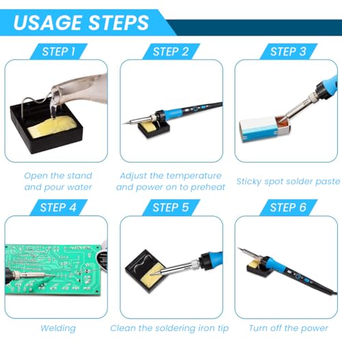 HASTHIP® Soldering Iron Kit with On Off Switch, Adjustable Temperature 200 to 450C, Electric Soldering Kit Set Tool with 5 Tips for Electronics Repair, DIY Electronics Assembly and Circuit Board Work