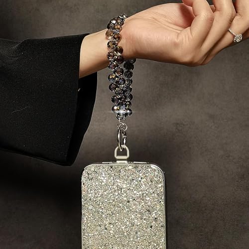 HASTHIP® Beaded Phone Charm for Girls Women Fashion Sparkling Acrylic Beading Phone Charm Phone Chain Lanyard Wrist Strap with Attachmen Piece & Quick Release Ring Buckle