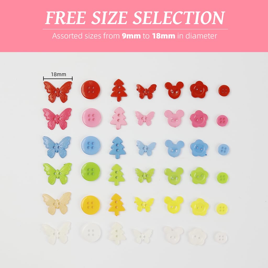 HASTHIP Sewing Buttons for Crafts and Clothes 300 pcs featuring Assorted Shapes | Resin Round Candy Colors for DIY Projects