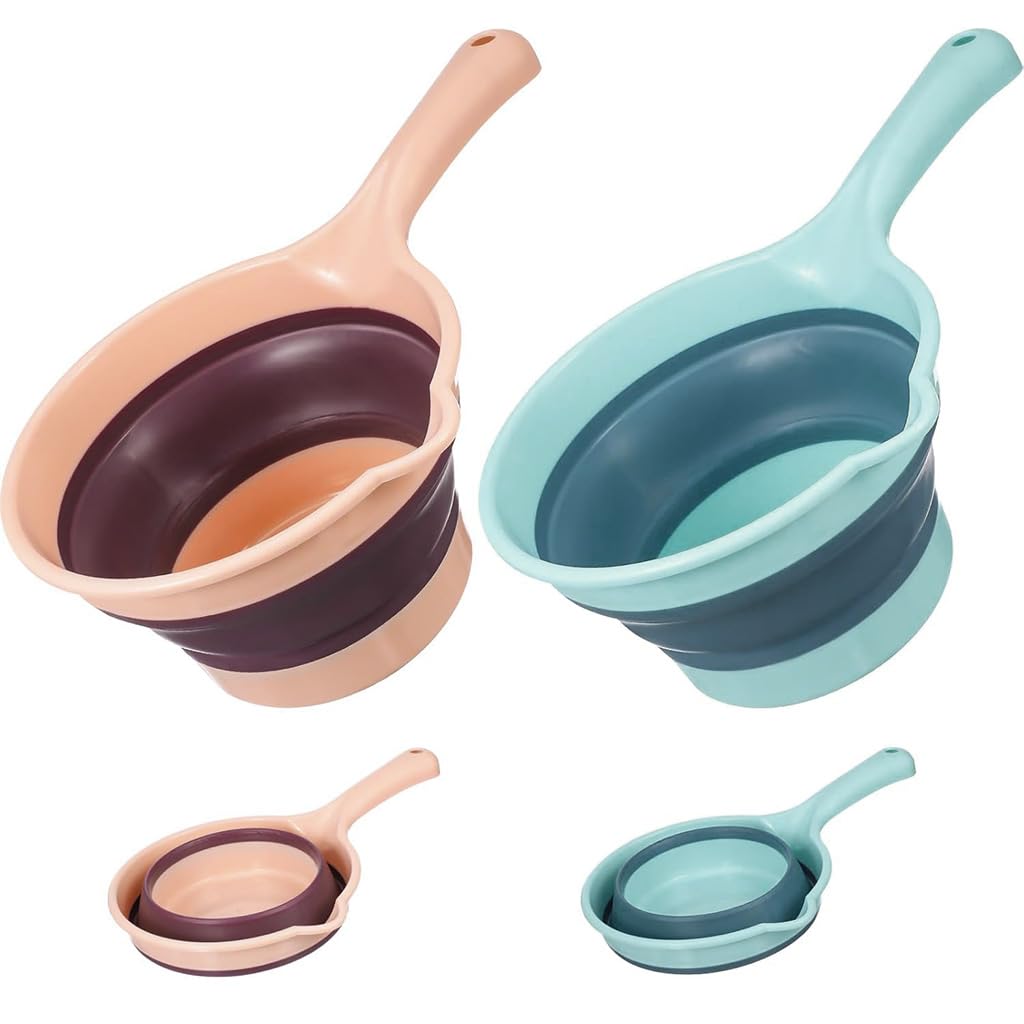 HASTHIP® 2Pcs Collapsible Water Scoop with Handle, Portable Foldable Multi-Purpose Bowl for Kitchen, Camping, Outdoor & Household Use