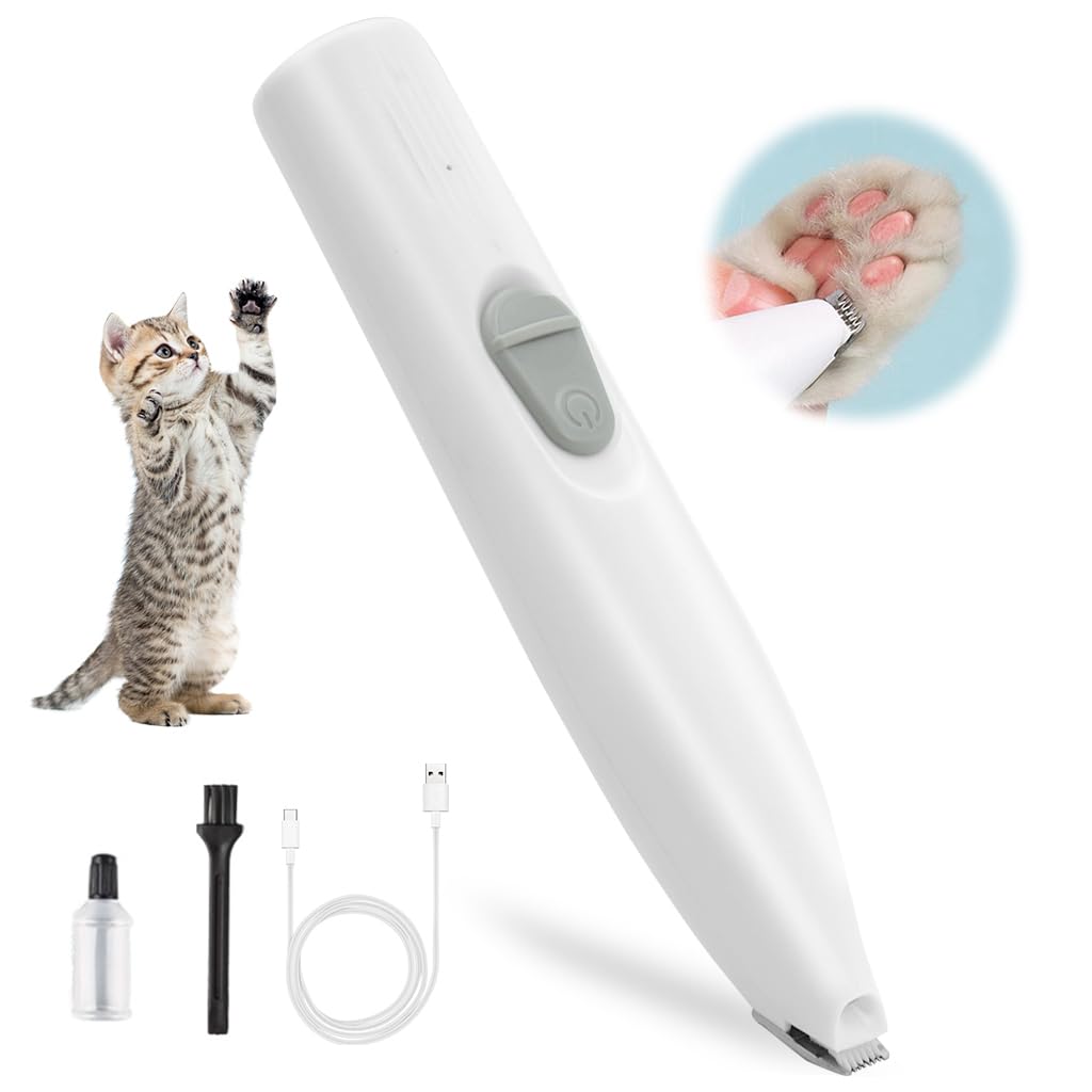 Qpets® Cat Dog Trimmer for Paw - Small Area Hair Trimmer & Nail Grinder with LED Light, Low Noise, USB Rechargeable, Pen Shape Design, 2 Interchangeable Bits