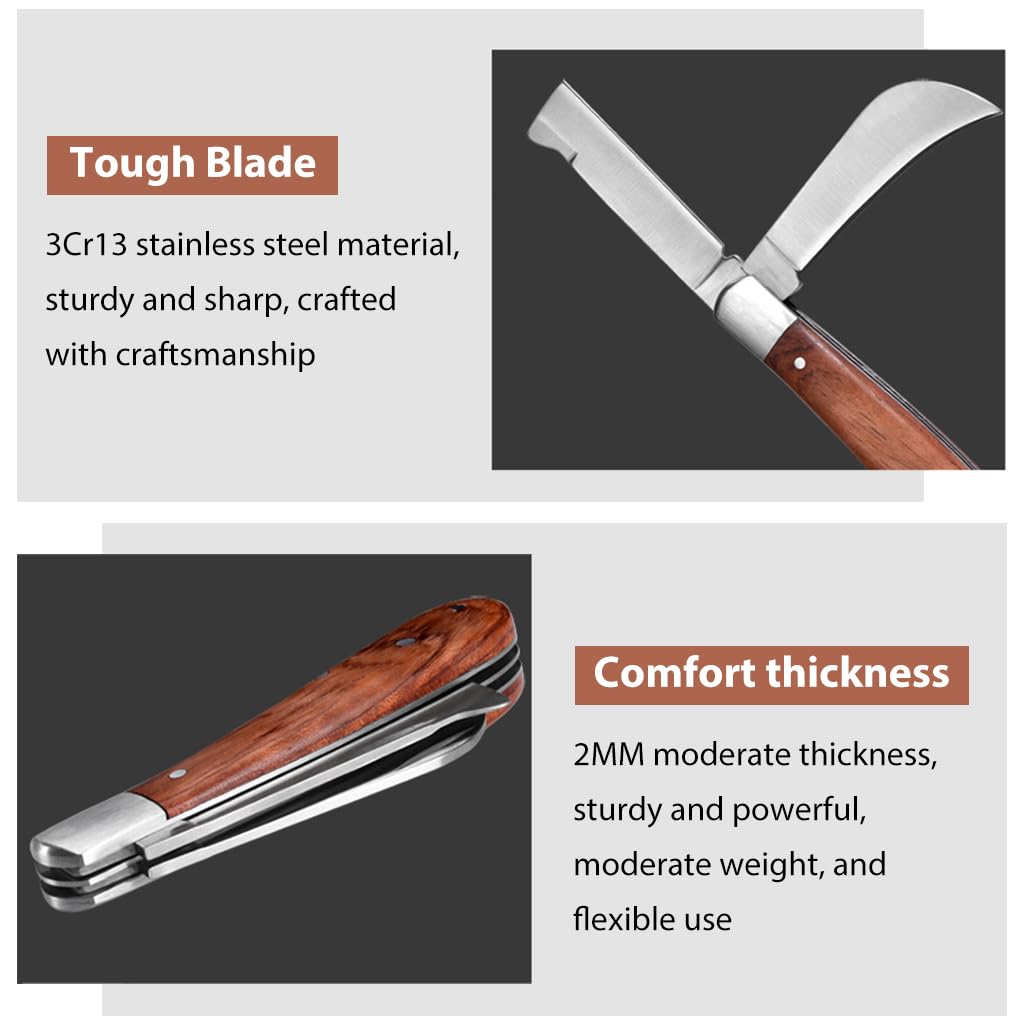 HASTHIP Grafting Knife for Plants with Dual Blade Foldable Design and Wooden Handle 3 PCS