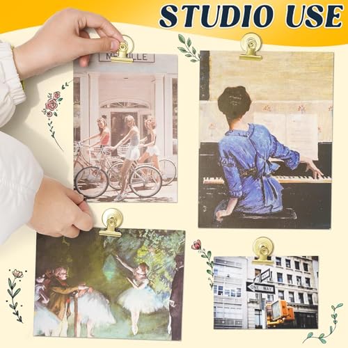 HASTHIP® 10Pcs Magnetic Golden Metal Clips, 1.2'' Fridge Note Memo Clips Whiteboard Magnets, Multipurpose Magnetic Clips for Whiteboard, Kitchen, Office