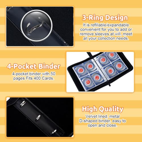 HASTHIP® 400 Pockets Card Binder Compatible with Pokemon,Trading Card Holder Organizer,Game Cards Collection Album Case Storage Binder for Kids Boys Girls TCG CCG Sports Cards Organizer Gift