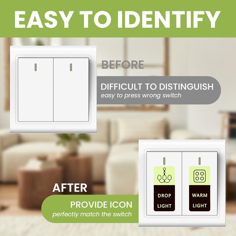 HASTHIP Switch Board Stickers for Home with Glow in Dark Labels | 35 Piece Self Adhesive Set