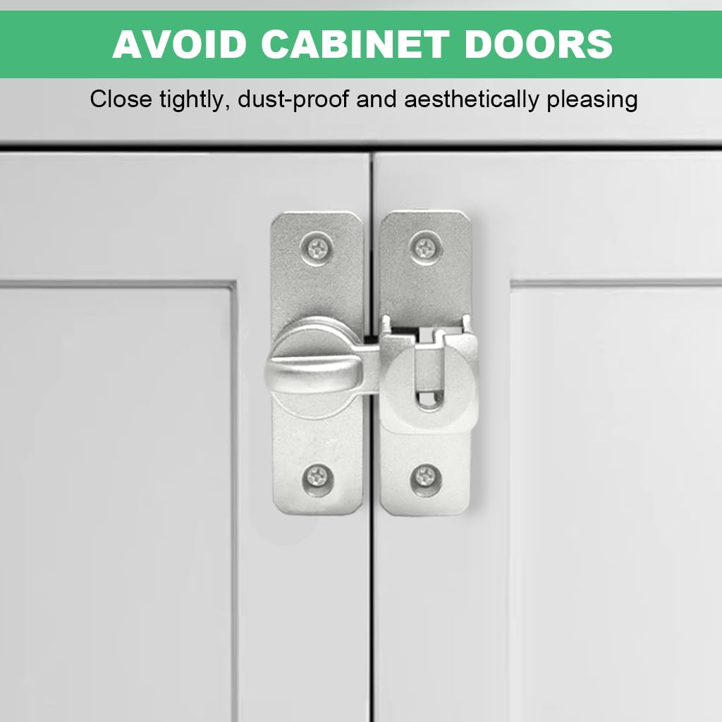 HASTHIP Door Latch for Gate Door and Cabinet featuring 90° 180° Design with Zinc Alloy Body | Silver
