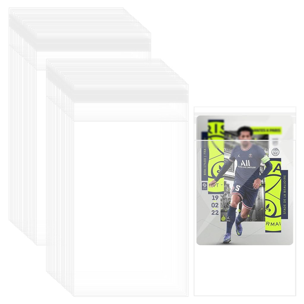 HASTHIP® Fundas para Tarjetas Coleccionables 100 Piezas 2.5x3.5 Pulgadas Transparentes Autoadhesivas Protectores Claros para Cartas de Juego, Deporte y Fotos, Sin Ácido y Sin PVC