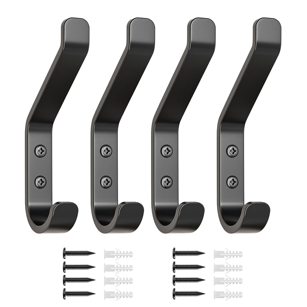 HASTHIP Wall Hooks for Home Use featuring Dual Hook Design and Zinc Alloy Material | 2Pcs Black