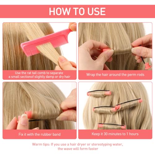 HASTHIP® 30pcs Heatless Hair Curler Kit, Cold Wave Hair Roller for Women, Small Perm Rods Styling Perming Curl Rods for Cold Wave Perm Curls