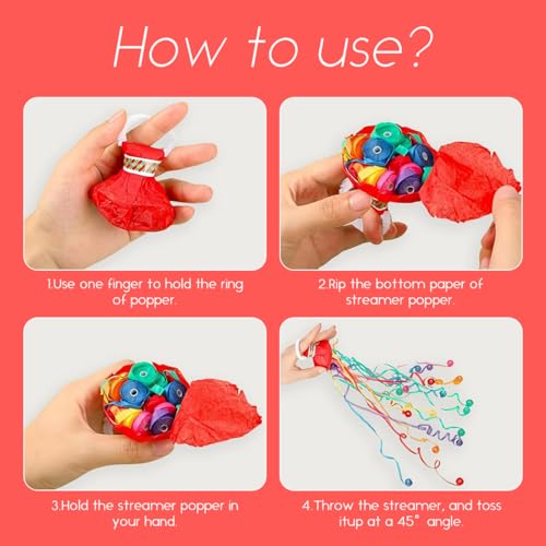HASTHIP® 10Pcs Red Hand Throw Confetti Paper Streamers,Pull Ring Ribbon Pull Flower Spray For Anniversary,Party Popper for Celebration and Party Birthday Decor Supplies Decor
