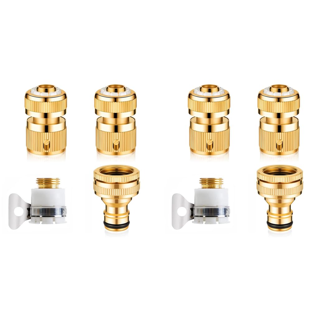 HASTHIP Garden Hose Tap Connector Set for 1/2 and 3/4 Inch Faucets with 360° Rotation | Solid Brass 8PCS Quick Connect Adapters