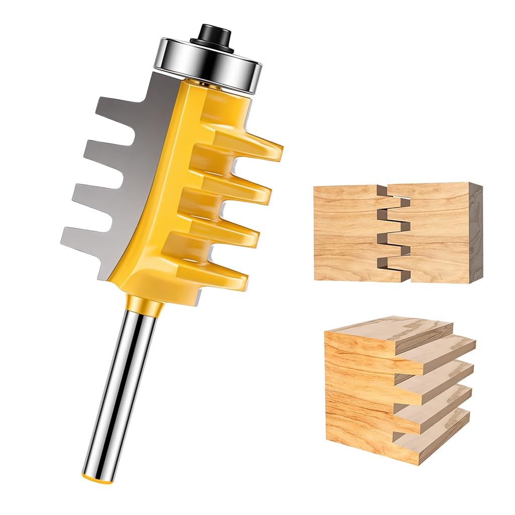 HASTHIP® Reversible Finger Joint Router Bit with 1/4" Shank, Woodworking Tapered Tooth Tenon Cutter, Woodworking Chisel Cutter for Density Boards, Solid Wood, MDF, Chipboard, Splints, Etc