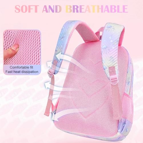 HASTHIP® Girls School Backpack, Jellyfish Print Bookbag, Multi-Compartment Cartoon Backpack, Lightweight Schoolbag, Birthday Gift for Girls