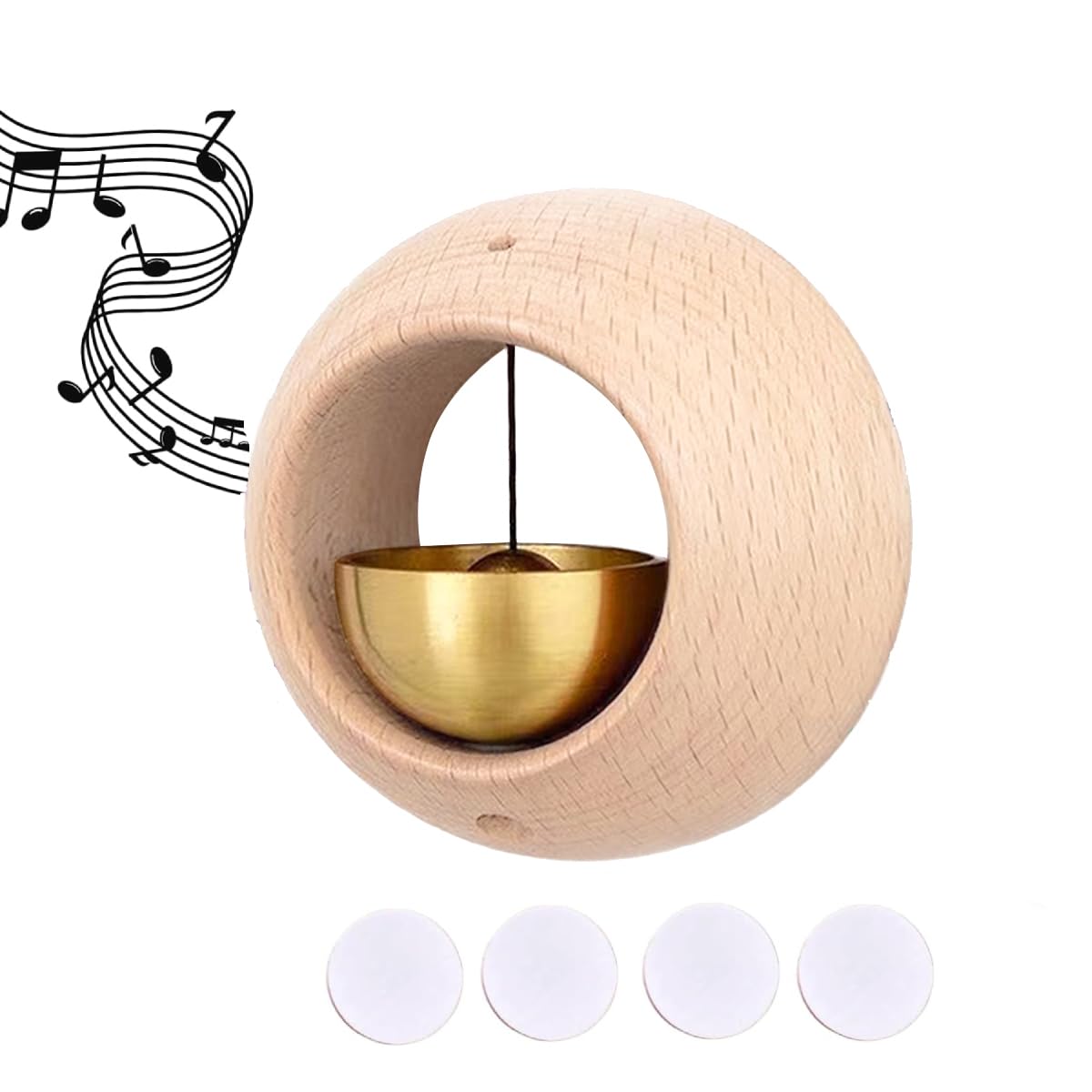 HASTHIP Door Bell for Home and Office with Adhesive Backing and Beech Wood Brass Chime