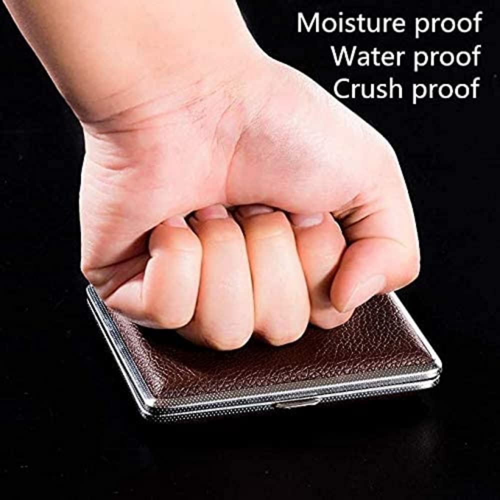 GUSTAVE® Cigarette Case King Size for Men Women Holds 20 Cigarettes Case Box Holder Brown Leather Vintage Hard Metal Full Pack, Gifts for Men