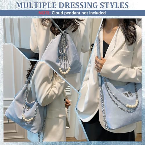 HASTHIP® Tote Bag for Women PU Hobo Bag Chic Bow Charm Chain Shoulder Bag Convertible Shoulder Bag Backpack Fashion Casual Hobo Bag, Blue
