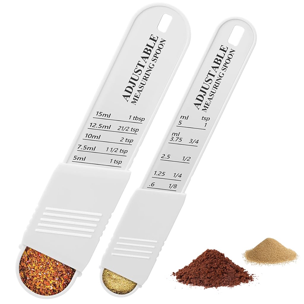 HASTHIP® 2pcs Kitchen Measuring Spoons 5 In 1 Precision Kitchen Measuring Spoons with Adjustable Scoop Sizes, Sliding Handle Kitchen Measuring Spoons for Baking, Seasoning, Cooking