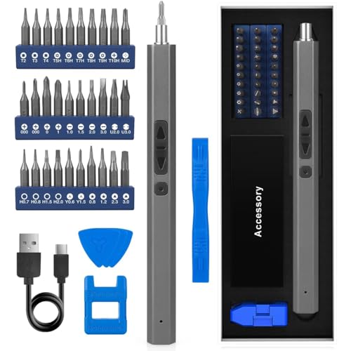 HASTHIP® Electric Screwdriver, Precision Screwdriver Set, 37 in 1 Precision Mini Electric Screwdriver with 30 Bits & Tools Cordless Screwdriver Set with LED USB Power Screwdriver Electric Screwdriver