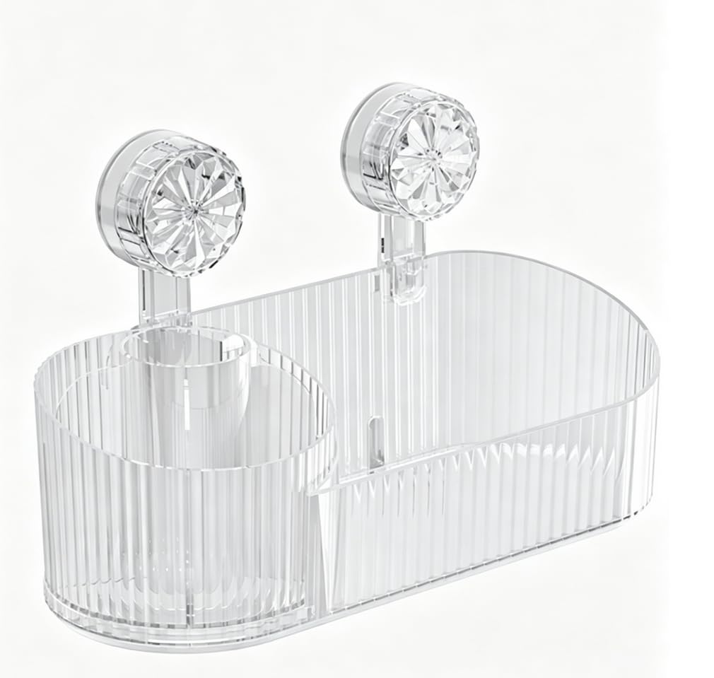 HASTHIP® Wall Mounted Bathroom Storage Box Portable Punch Cosmetic Storage Box Suction Organizer Cup Shelf Storage-Transparent
