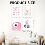 HASTHIP Wall Posters Set of 4 20x25cm Canvas Prints for Bedroom with Pink Bow & Disco Art