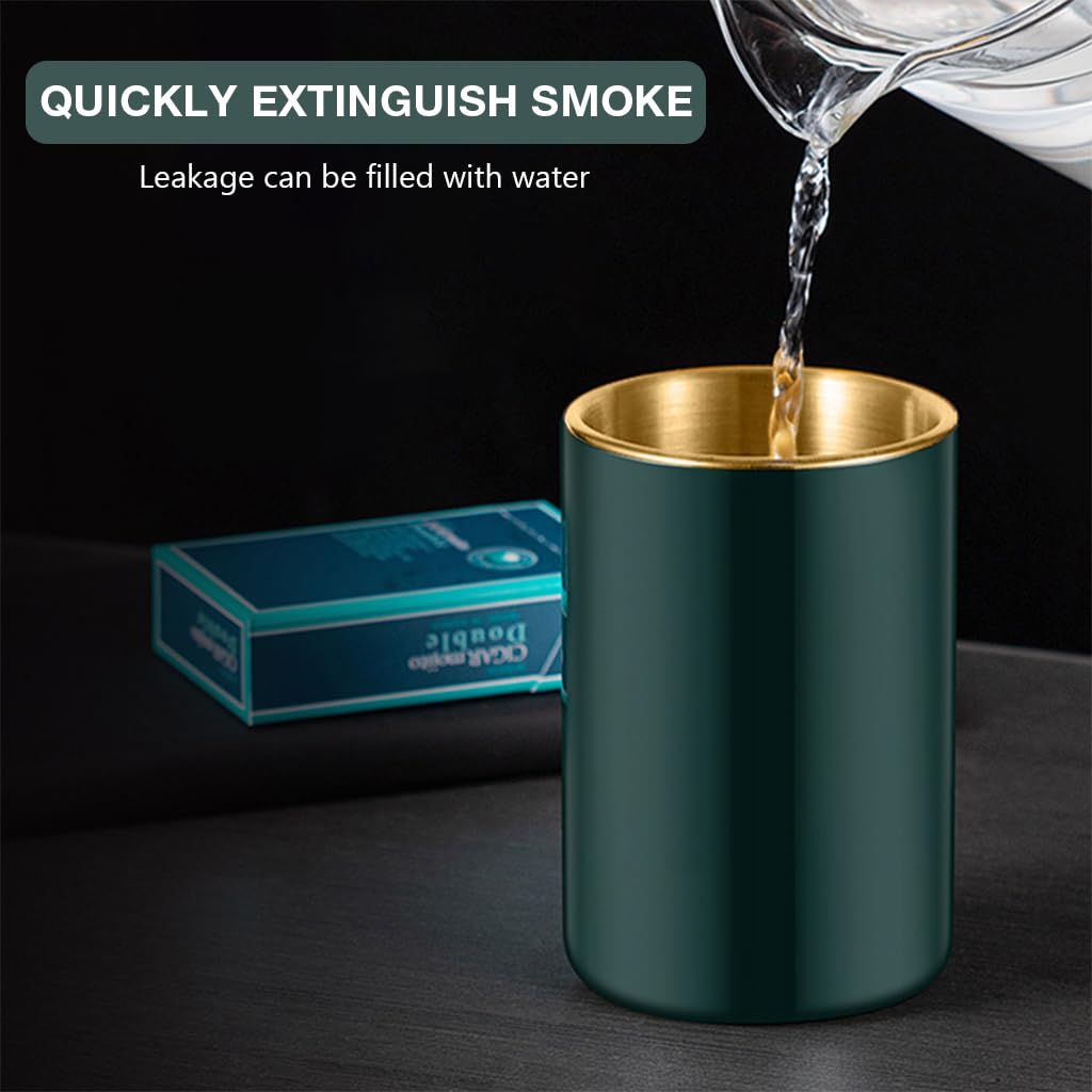 HASTHIP Car Ashtray with Windproof Funnel Lid for Home Office and Car | 3 PCS 3.9 in Stainless Steel Green Design