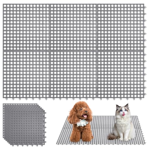 HASTHIP® 6Pcs Pet Cage Mat for Dog/Cat/Rabbit, Plastic Pet Flooring Mat Cat Cage Mats Dog Litter Catcher Pads, Waterproof Non-Slip Floor Mats for Cats Dogs Bunny Easy to Clean Cage Pads (1Pcs 30*30CM)