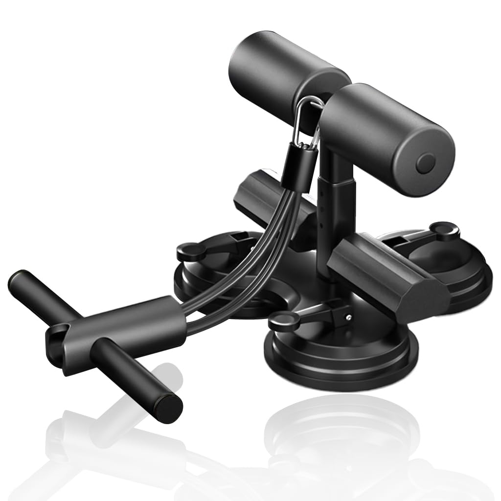 HASTHIP® Barra para Abdominales con Base de Triple Succión, Altura Ajustable y Banda de Resistencia Extraíble para Ejercicios de Abdomen, Torso y Piernas