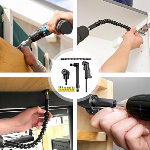 HASTHIP® 14-Piece Drill Bit Extension Kit With 90° & 105° Adapters, Angled Bits And Bendable Drill Bit Set, Flexible 11.6-Inch Extender, 10 High-Speed Steel Bits, For Tight Spaces & Versatile Repairs