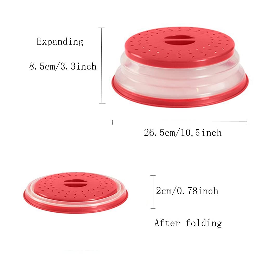 HASTHIP Microwave Plate Cover for Food with 10.5 in Collapsible Lid and Steam Vent | Red BPA Free