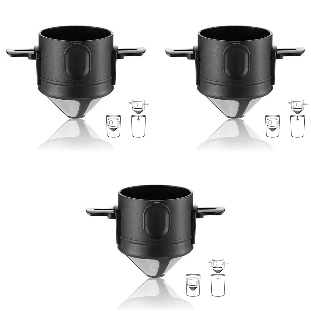 HASTHIP Filter Coffee Maker with Double Mesh Design in Stainless Steel | 3PCS Paperless Dripper
