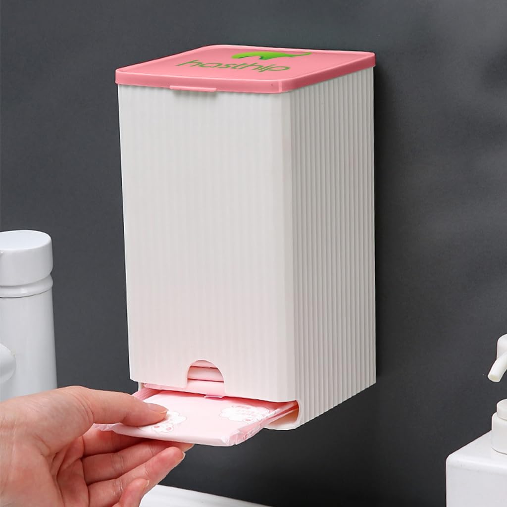 HASTHIP Sanitary Pads Dispenser for Bathrooms with Sliding Cover Refill and Waterproof PP Box | Holds 25-30 Pads 11.5×11.5×19.5cm
