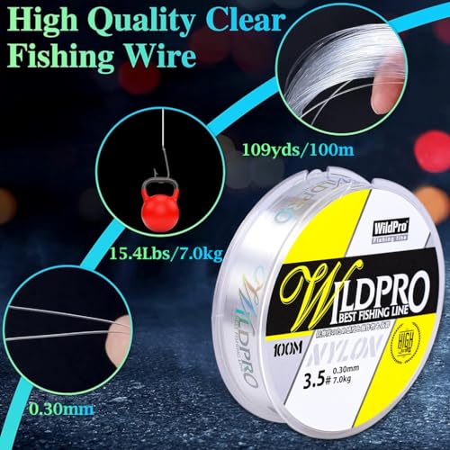 HASTHIP® Fishing Line, 109 Yards 0.3mm Fishing Wire, Clear Nylon Monofilament Super Strong 15.4lbs Abrasion Resistant High Stretch Fishing Line for Freshwater and Saltwater Angling