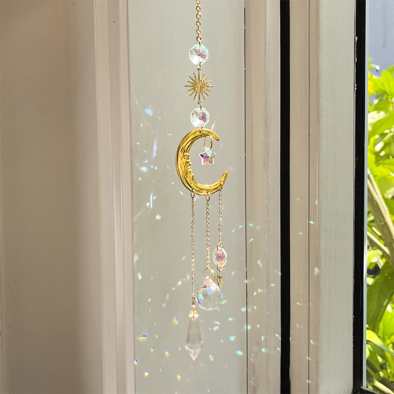 HASTHIP Crystal Sun Catcher Set for Home Decor with 4 Hanging Charms | Reflective Ornaments for Windows and Rooms