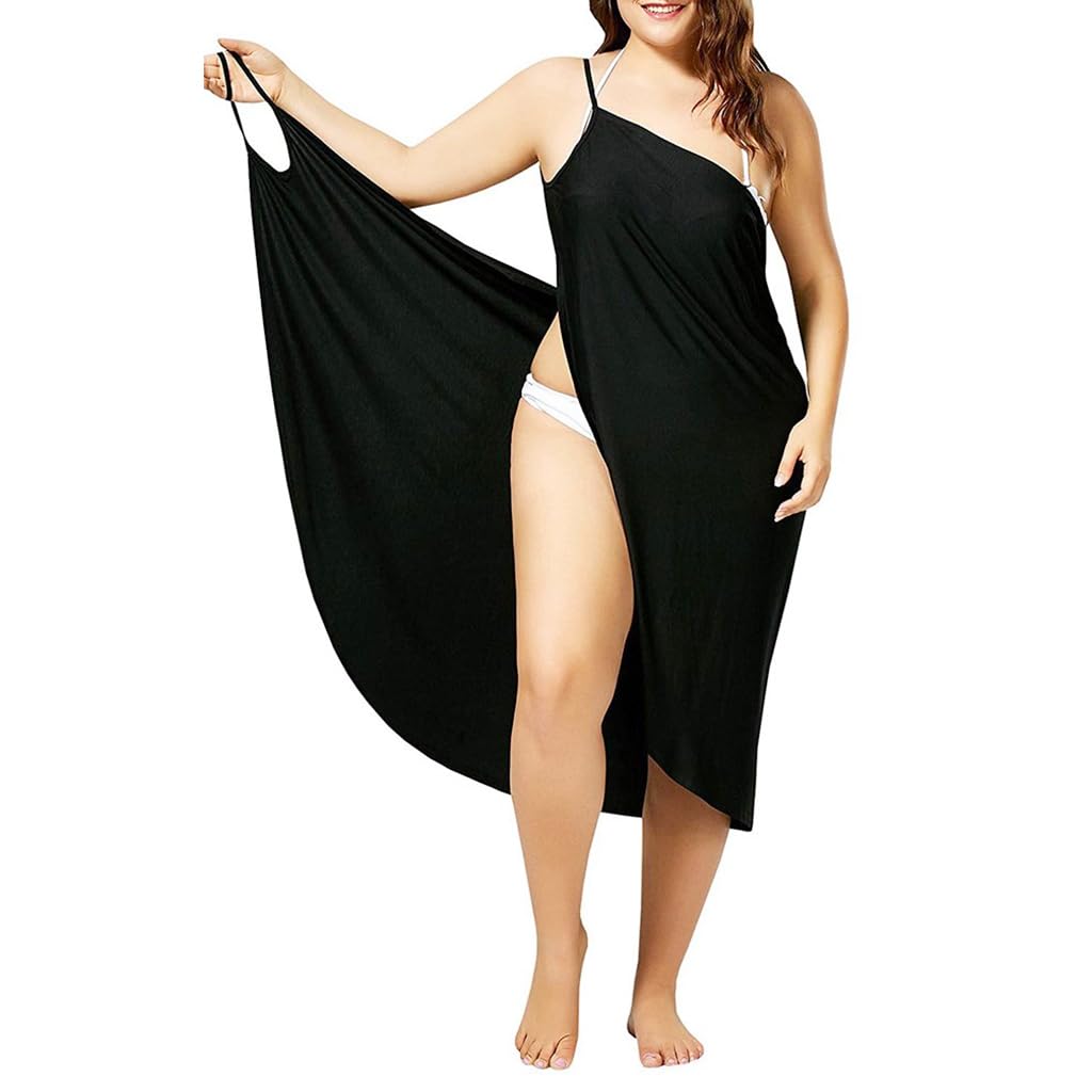 HASTHIP® Vestido de Playa para Mujer Elegante con Tirantes Finos,Cover Up Ligero y Versátil Tipo Sarong,Traje de Baño con Diseño Espalda al Aire Ropa Verano Rápido Secado - L Negro