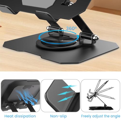 HASTHIP® Foldable & Adjustable Laptop and Tablet Stand Holder, 360° Rotating Metal Ergonomic Riser with Ventilated Cooling, Anti-Skid Support for Desk, Compatible with 4.7"-12.9" iPad Pro/MacBook