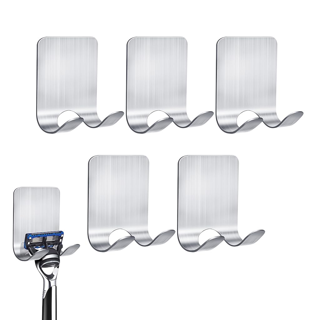 HASTHIP Wall Hooks 5Pcs for Bathroom and Kitchen with Dual Hook Design | Brushed 304 Stainless Steel