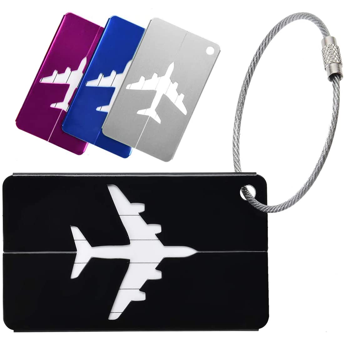 ZIBUYU® Bag Tags for Luggage Aluminum Alloy Luggage Tags for Travel Stainless Loop Tags for Suitcases & Bag Luggage Anti-Break Travel Luggage Tag - 4 Pcs
