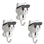 HASTHIP Cat Wall Hooks for Kitchen and Bathroom with Curved Tail Design | 3Pcs White PVC Set