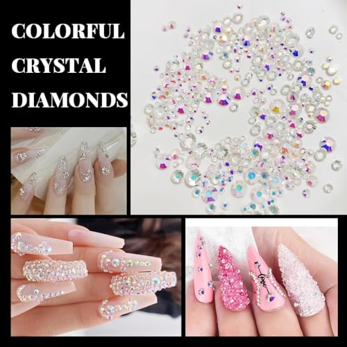 HASTHIP® 3D Nail Charms Crystal Nail Gems for Nail Art, Crystal Bow Nail Art Gems Flat Nail Jewels Decorations Aurora Flowers Chains Nail Stuff for Nail Art Decoration Design DIY Crafting
