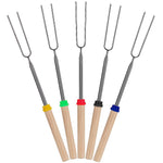 HASTHIP Barbeque Fork Set for Outdoor Grilling with 32 in Extendable Design & Wooden Handle | Stainless Steel Skewers