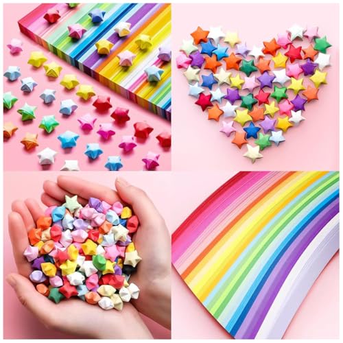 HASTHIP® 1030 Sheets Star Origami Paper 27 Assortment Color Strip Double Sided Lucky Decoration Strips for DIY Hand Art Crafts Decor Gifts 2 PCS