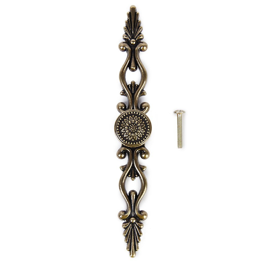 HASTHIP Cabinet Drawer Pull Handle for Kitchen and Wardrobe with 128mm Hole Pitch | Zinc Alloy 6Pcs Antique Brass Finish